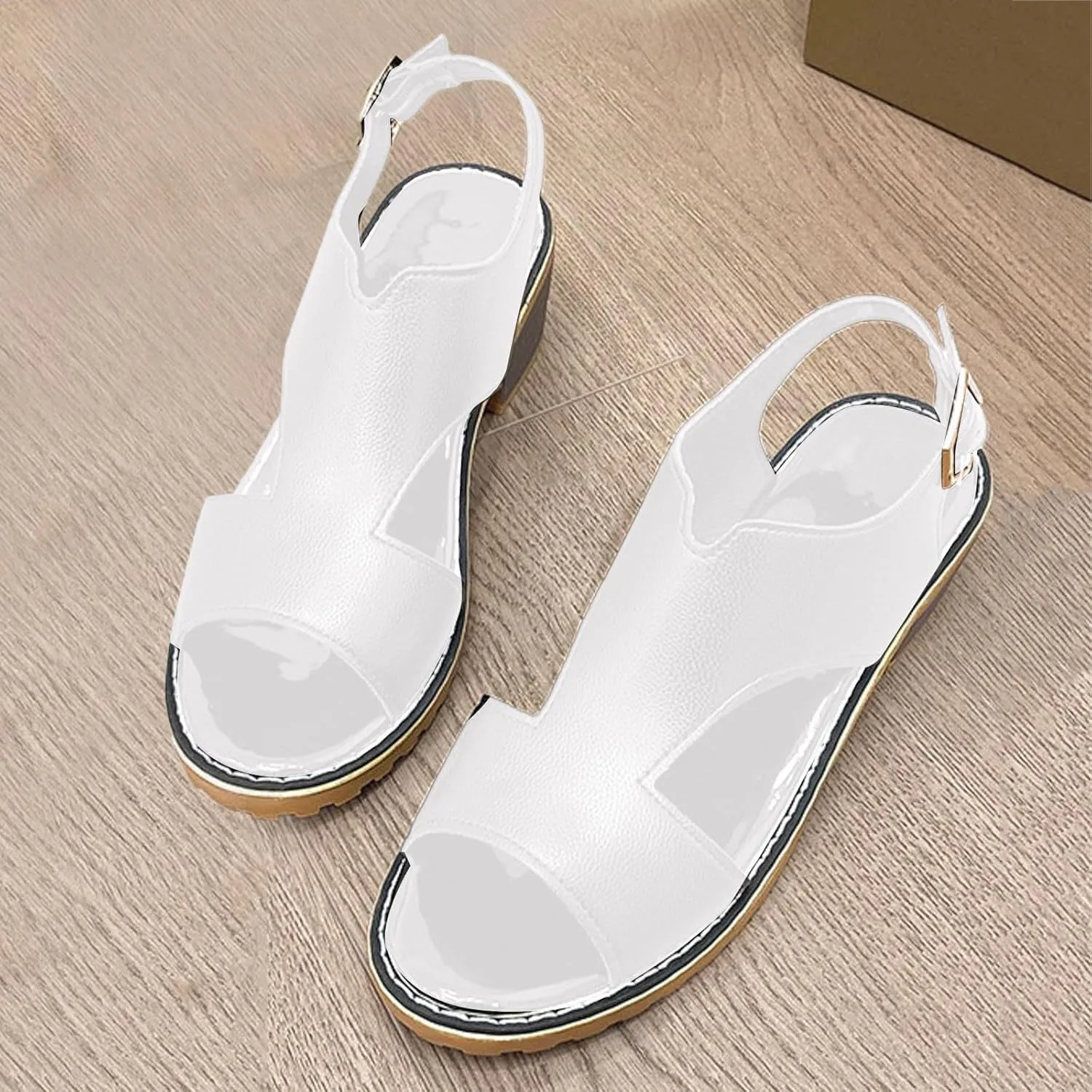 2025 Women's Chunky Heels Sandals Open Toe Buckle Comfortable Fashion Sandal Faux Leather Casual Summer Dressy Women Shoes with Ankle Strap for Wedding Party Walking