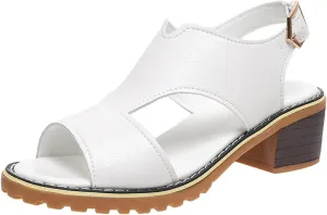 2025 Women's Chunky Heels Sandals Open Toe Buckle Comfortable Fashion Sandal Faux Leather Casual Summer Dressy Women Shoes with Ankle Strap for Wedding Party Walking