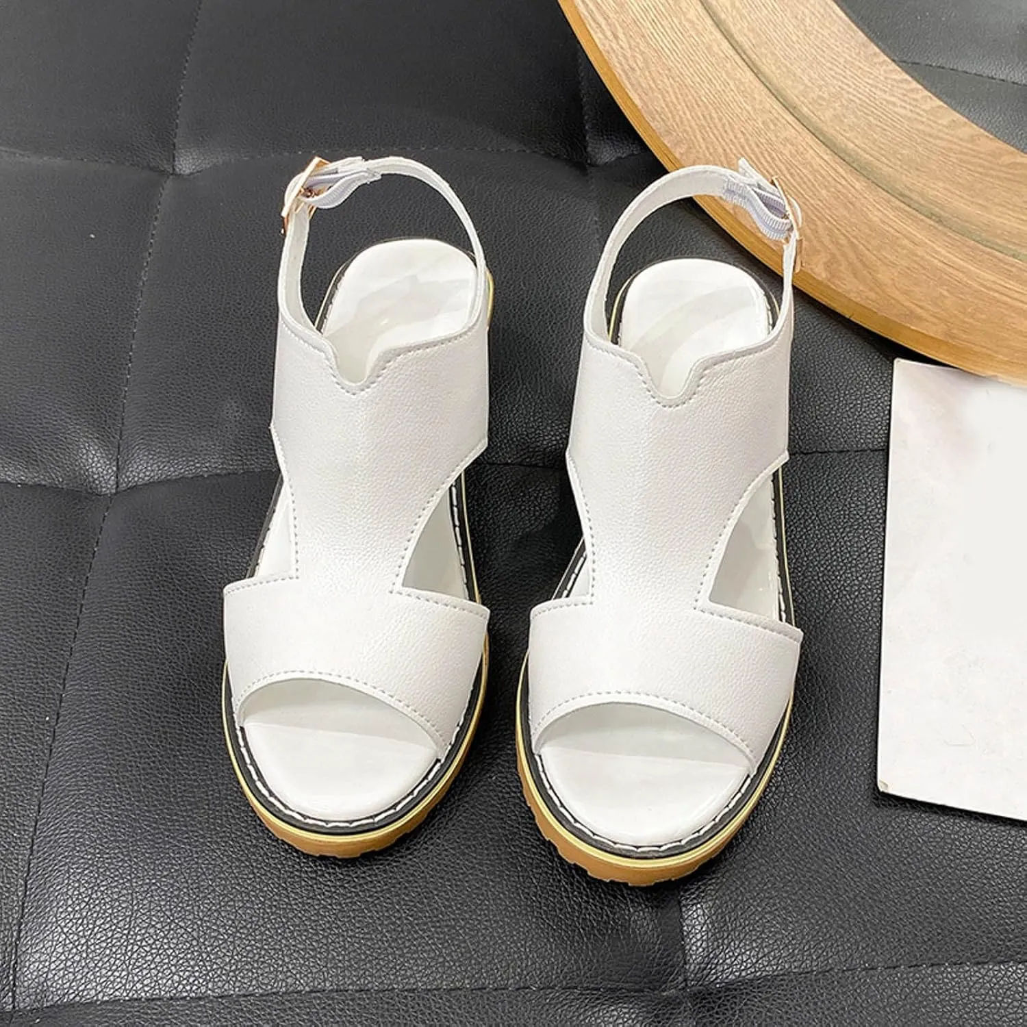 2025 Women's Chunky Heels Sandals Open Toe Buckle Comfortable Fashion Sandal Faux Leather Casual Summer Dressy Women Shoes with Ankle Strap for Wedding Party Walking