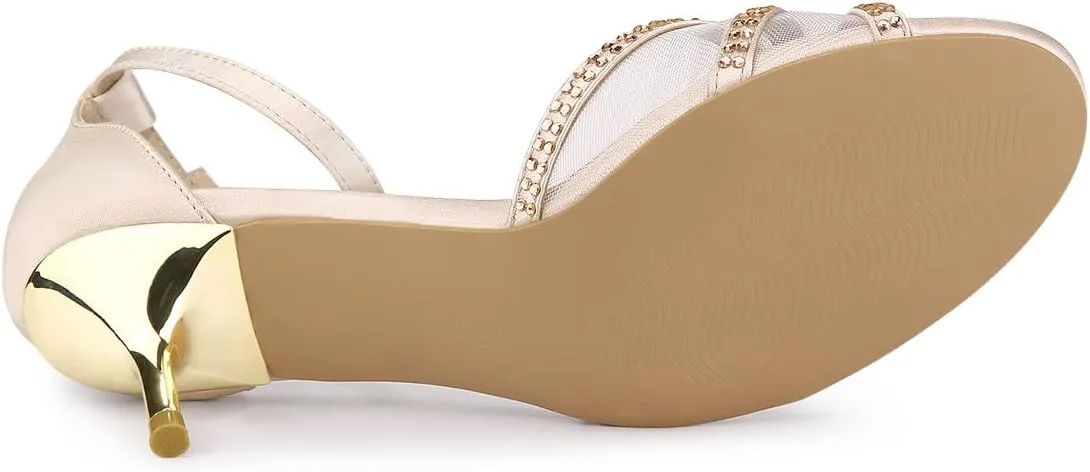 Allegra K Women's Rhinestone Mesh Kitten Heels Sandals