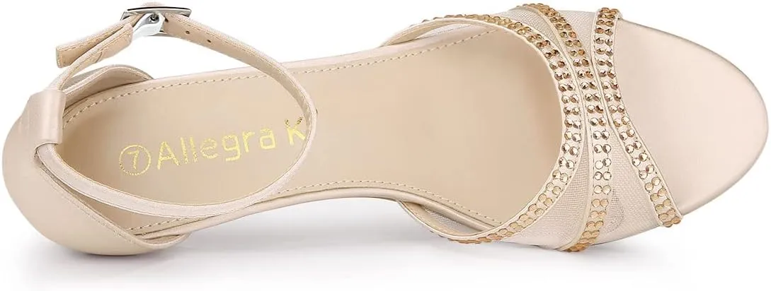 Allegra K Women's Rhinestone Mesh Kitten Heels Sandals