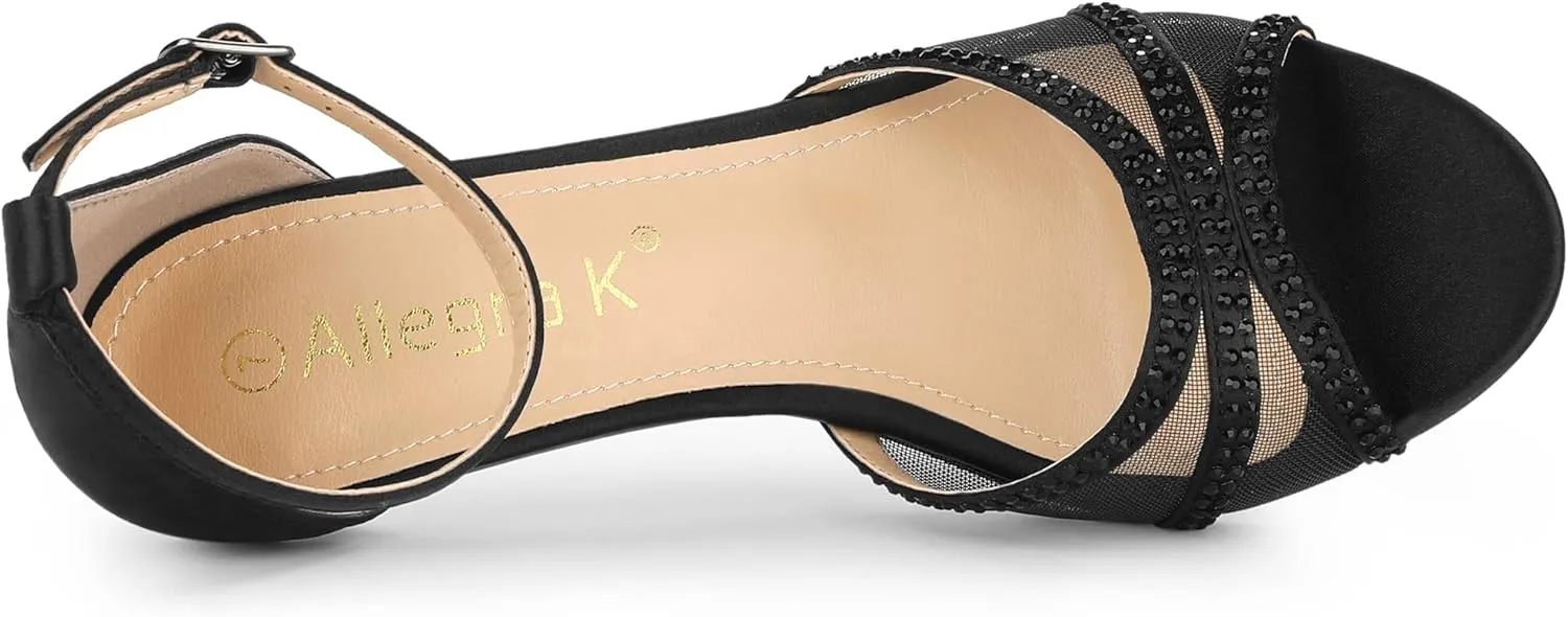 Allegra K Women's Rhinestone Mesh Kitten Heels Sandals