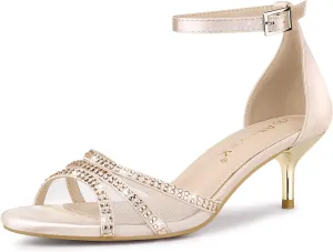Allegra K Women's Rhinestone Mesh Kitten Heels Sandals