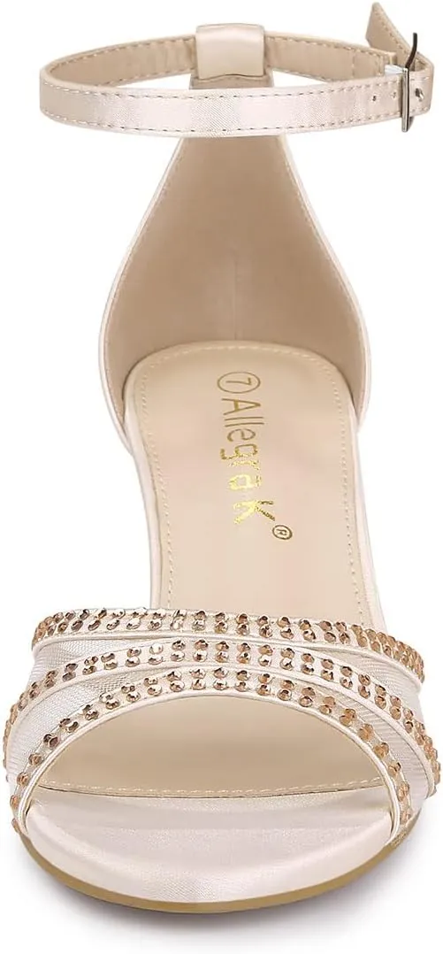 Allegra K Women's Rhinestone Mesh Kitten Heels Sandals