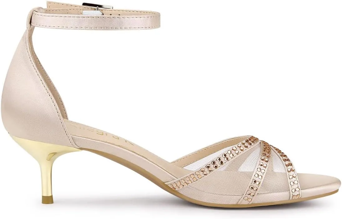 Allegra K Women's Rhinestone Mesh Kitten Heels Sandals