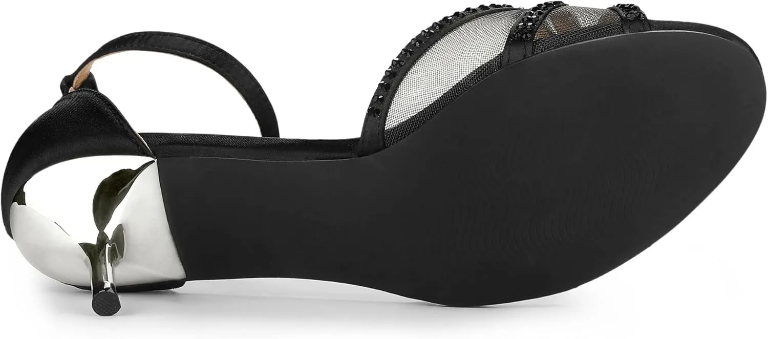 Allegra K Women's Rhinestone Mesh Kitten Heels Sandals