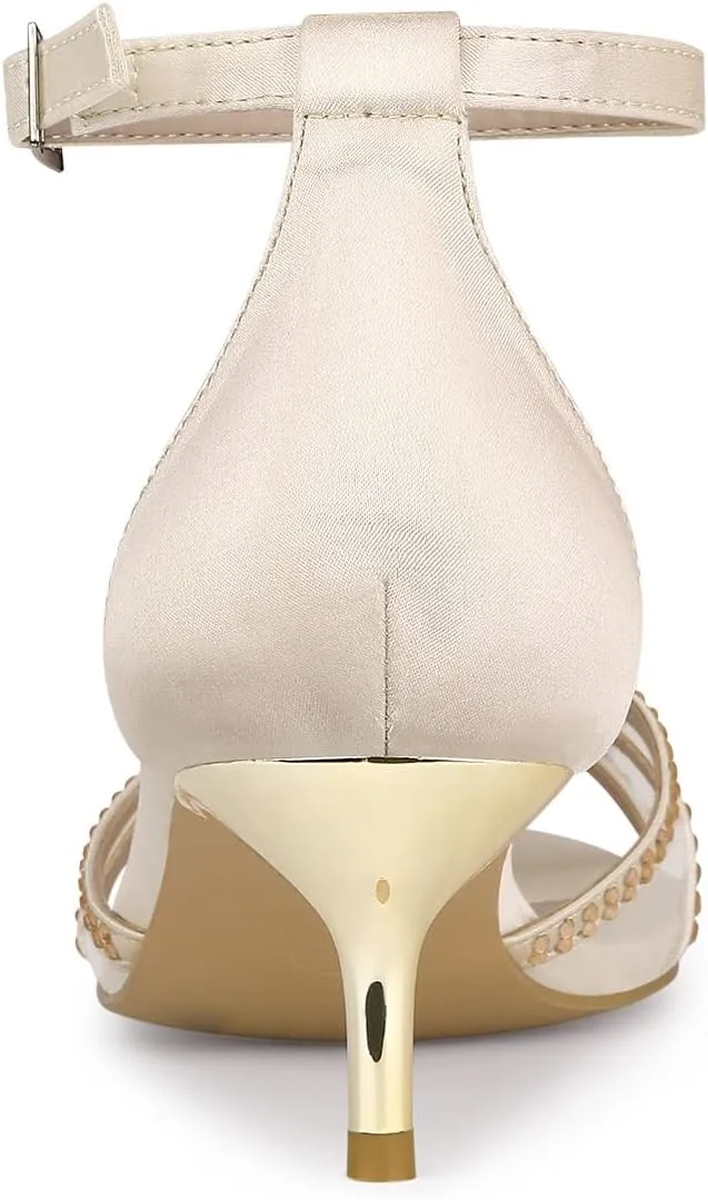 Allegra K Women's Rhinestone Mesh Kitten Heels Sandals