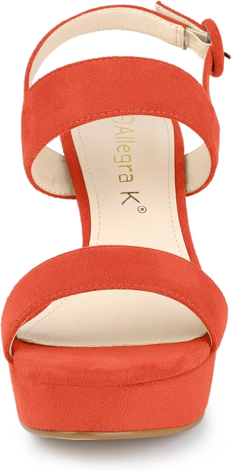 Allegra K Women's Slingback Platform Heels Chunky High Heel Sandals