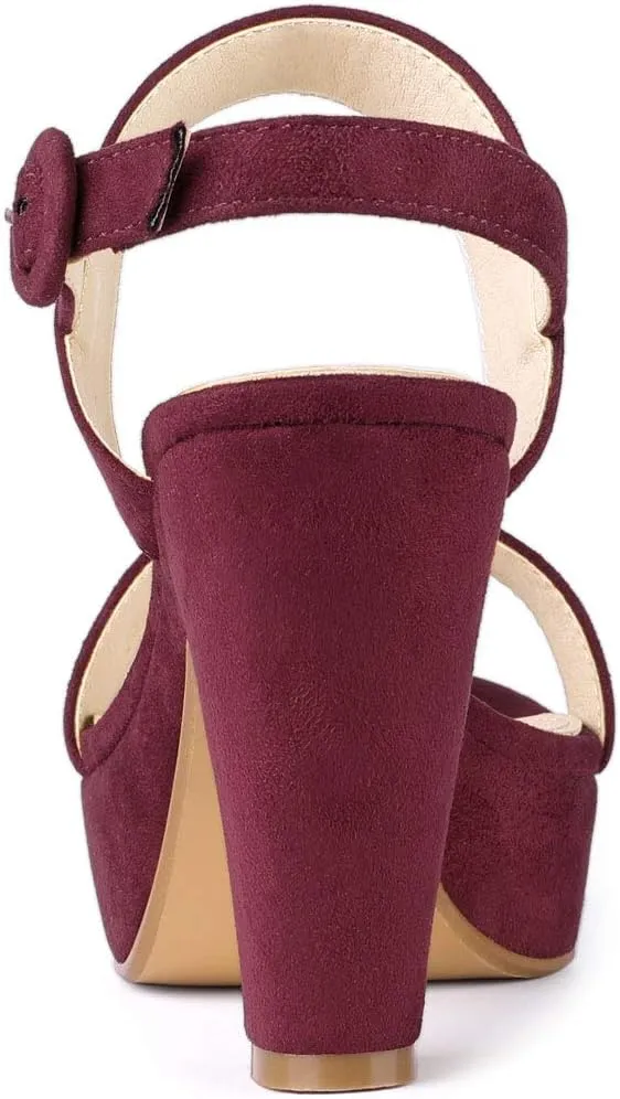Allegra K Women's Slingback Platform Heels Chunky High Heel Sandals