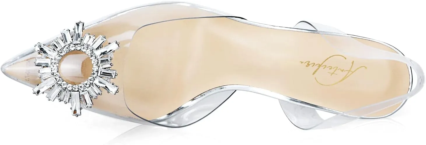 anteikira Women's Fashion High Heels Slip On Slingback Sexy Shoes Strange Heel Sun Knot Pointed Closed Toe Transparent PVC Dress Wedding Sandals