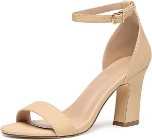 AUIZO Women's Open Toe Chunky Block High Heels 3.5 Inch Ankle Strap Heeled Sandals Strappy Buckle Heeled Sandal for Women Dressy Comfortable Work Pump Sandals