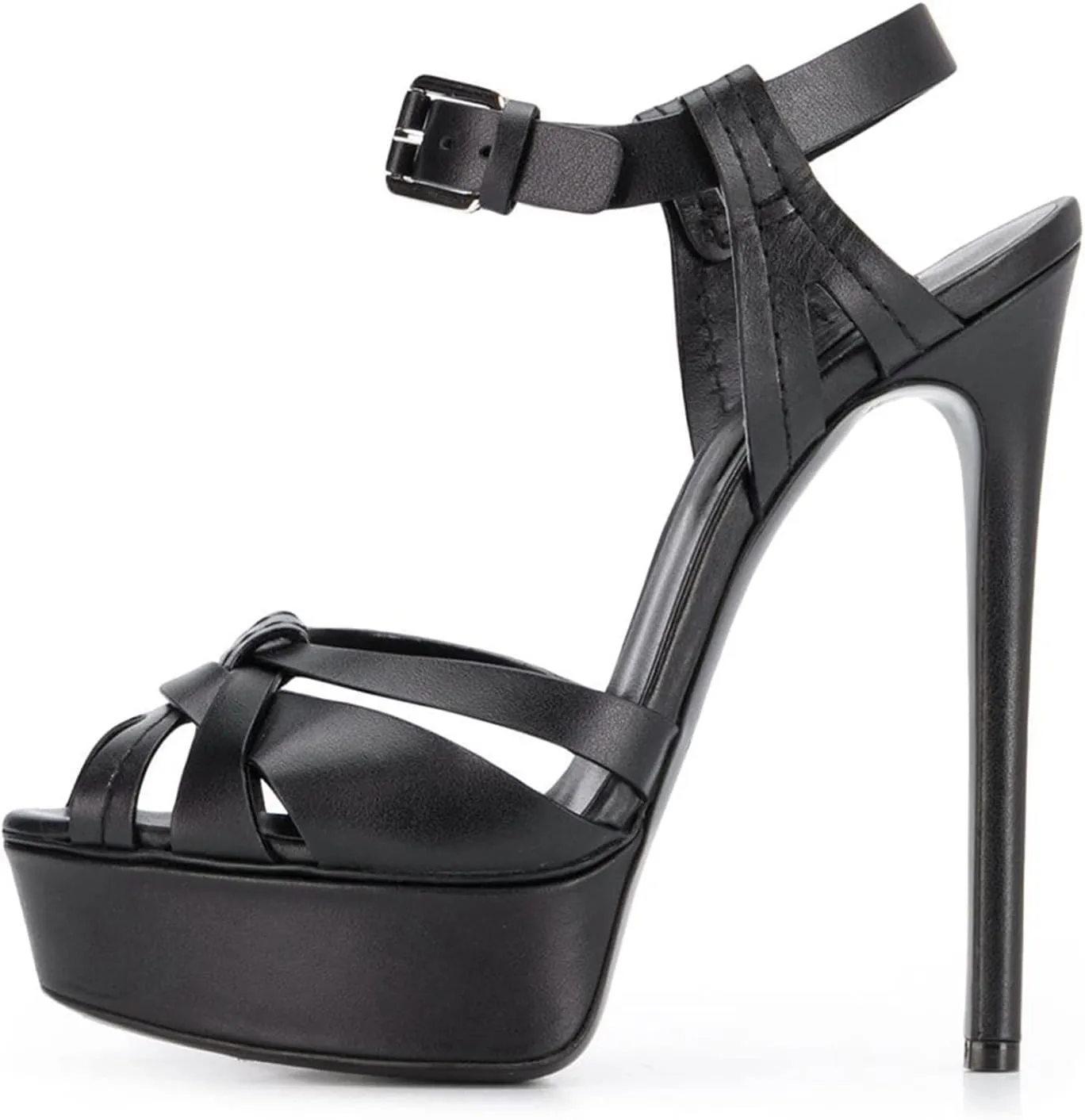bbruriy Womens Black Platform Stiletto Heel Ankle Strap Peep Toe Heeled Sandals Backstrap Slingback Dress Shoes Pumps for Nightclub Unisex 5.7 Inch