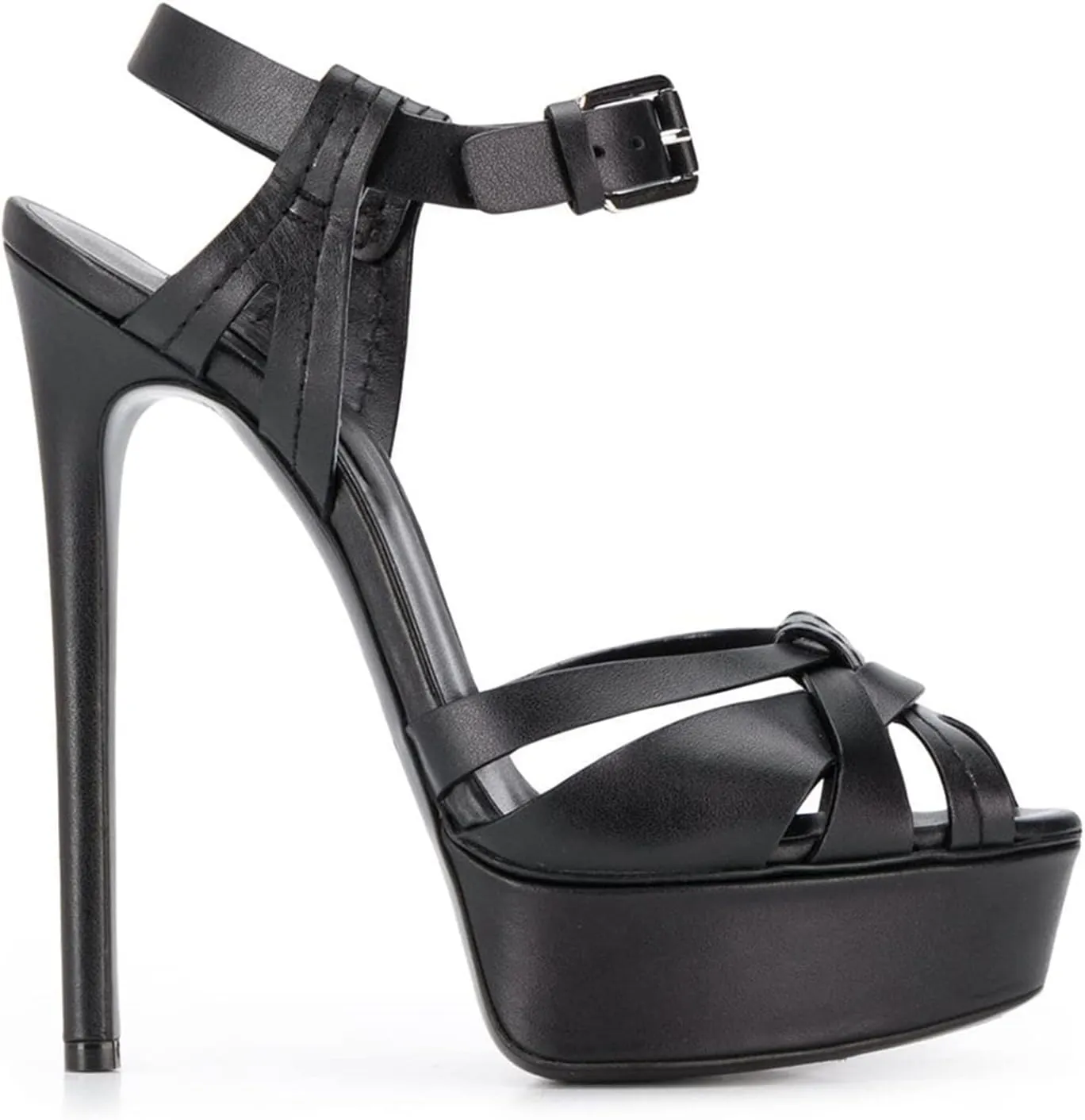 bbruriy Womens Black Platform Stiletto Heel Ankle Strap Peep Toe Heeled Sandals Backstrap Slingback Dress Shoes Pumps for Nightclub Unisex 5.7 Inch