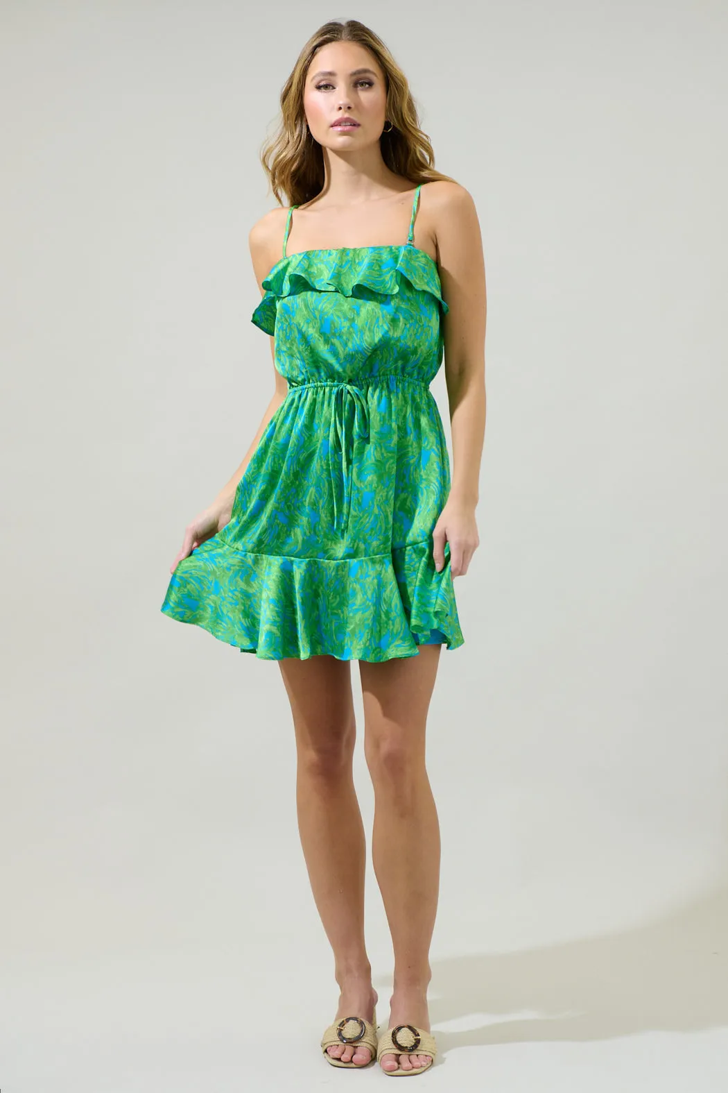 Cerena Floral Rain Dance Convertible Ruffle Flounce Mini Dress