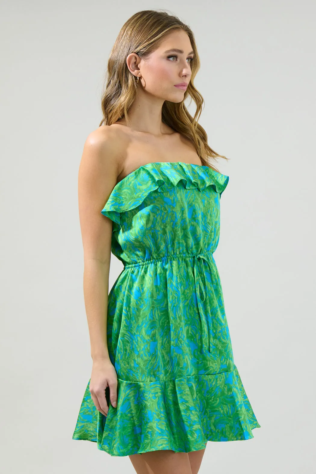 Cerena Floral Rain Dance Convertible Ruffle Flounce Mini Dress