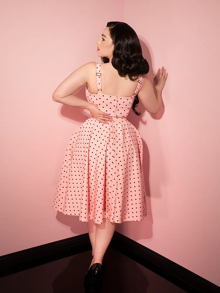 COMING BACK SOON - Maneater Swing Dress in Rose Pink Polka Dot - Vixen by Micheline Pitt