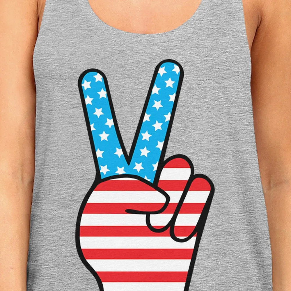 Cute Peace Sign Womens Tanks Unique American Flag Gray Tank Top