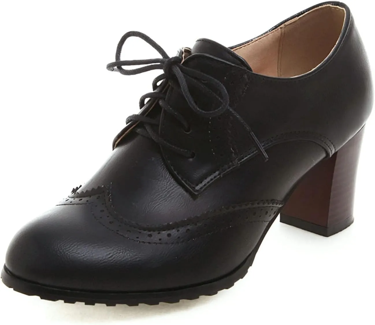 CYNLLIO Women's Block Chunky Heel Oxfords Shoes Vintage Lace-up Brogues Shoes Office Shoes Party Dress Shoes