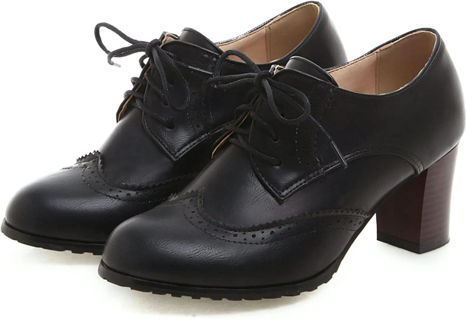 CYNLLIO Women's Block Chunky Heel Oxfords Shoes Vintage Lace-up Brogues Shoes Office Shoes Party Dress Shoes