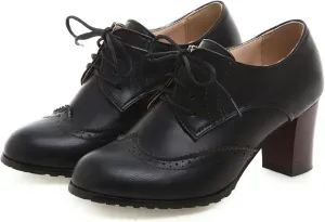 CYNLLIO Women's Block Chunky Heel Oxfords Shoes Vintage Lace-up Brogues Shoes Office Shoes Party Dress Shoes