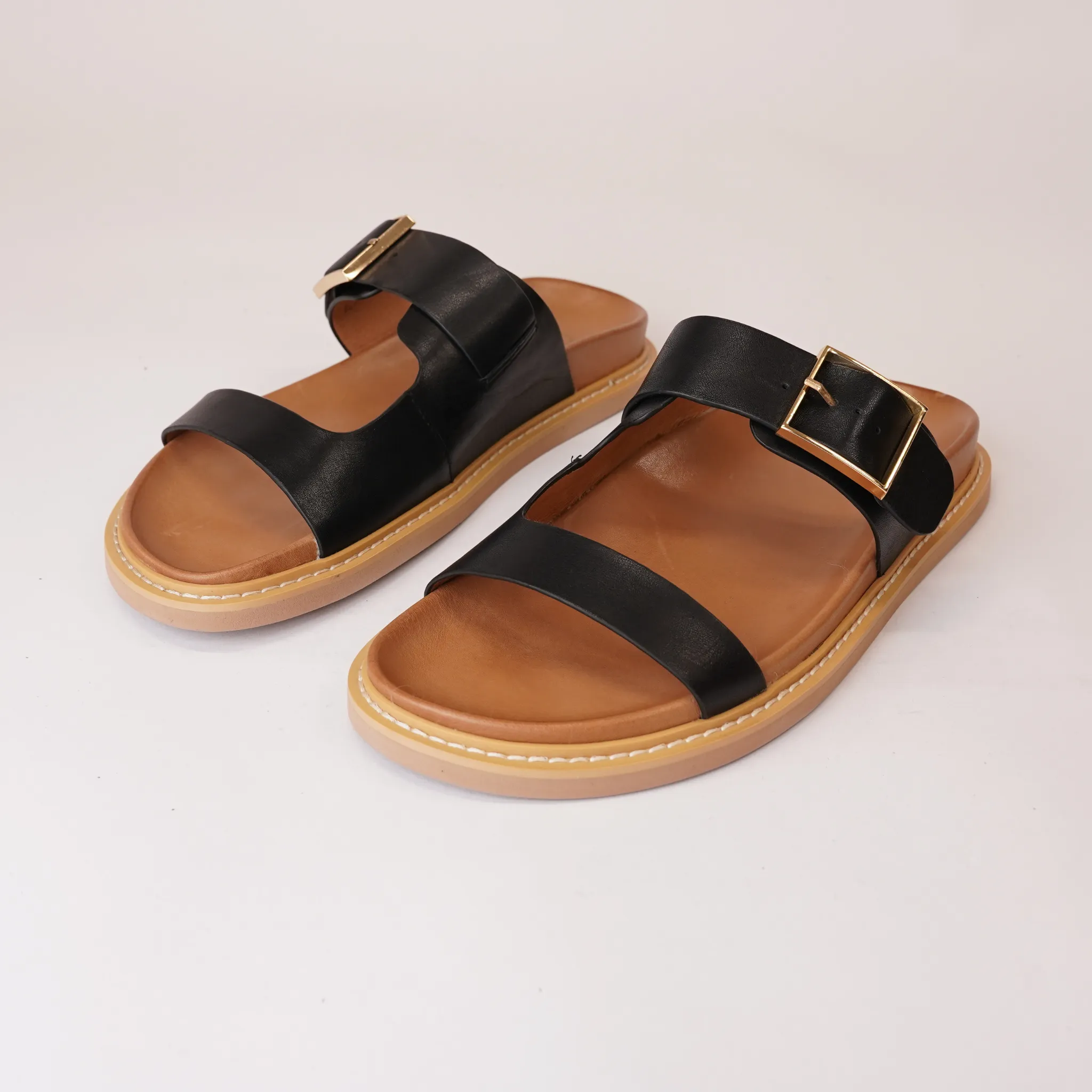 Dedra Black Leather Slides