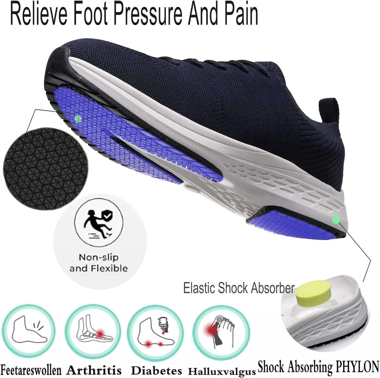 Diabetic Sneakers for Men Adjustable Widch Orthopedic for Swollen Feet | Foot Pain Relief