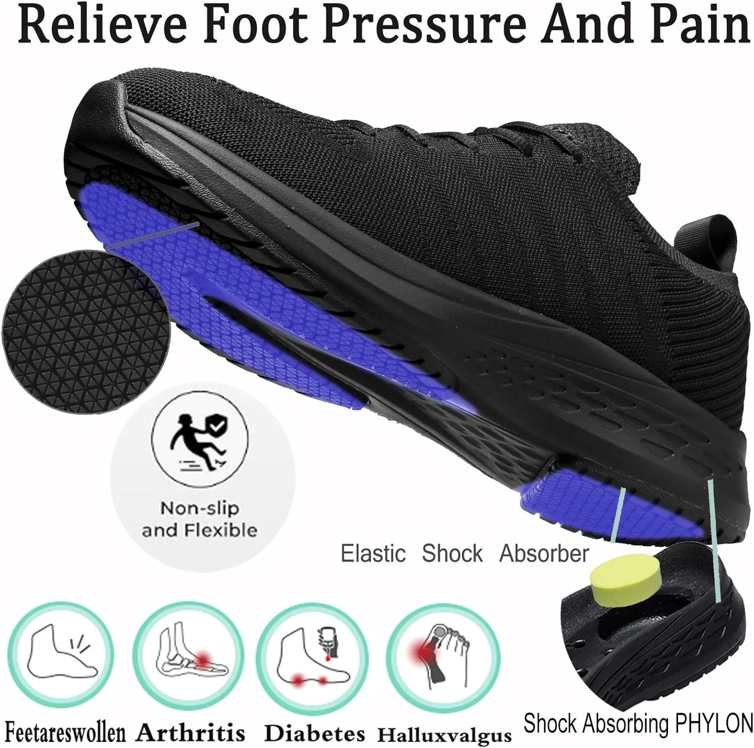 Diabetic Sneakers for Men Adjustable Widch Orthopedic for Swollen Feet | Foot Pain Relief