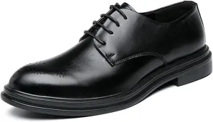 Dress Oxford Shoes for Men Lace Up Derby Shoes Brogue Embossed Black Burnished Toe Vegan Leather Non Slip Anti-Slip Slip Resistant Low Top Classic (Color : Black, Size : 10.5)