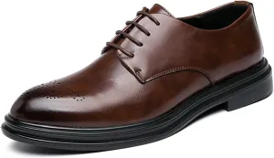 Dress Oxford Shoes for Men Lace Up Derby Shoes Brogue Embossed Black Burnished Toe Vegan Leather Non Slip Anti-Slip Slip Resistant Low Top Classic (Color : Brown, Size : 8.5)