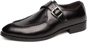 Dress Oxford Shoes for Men Slip On Monk Strap Split Toe Burnished Toe Vegan Leather Rubber Sole Non Slip Resistant Block Heel Low Top Walking