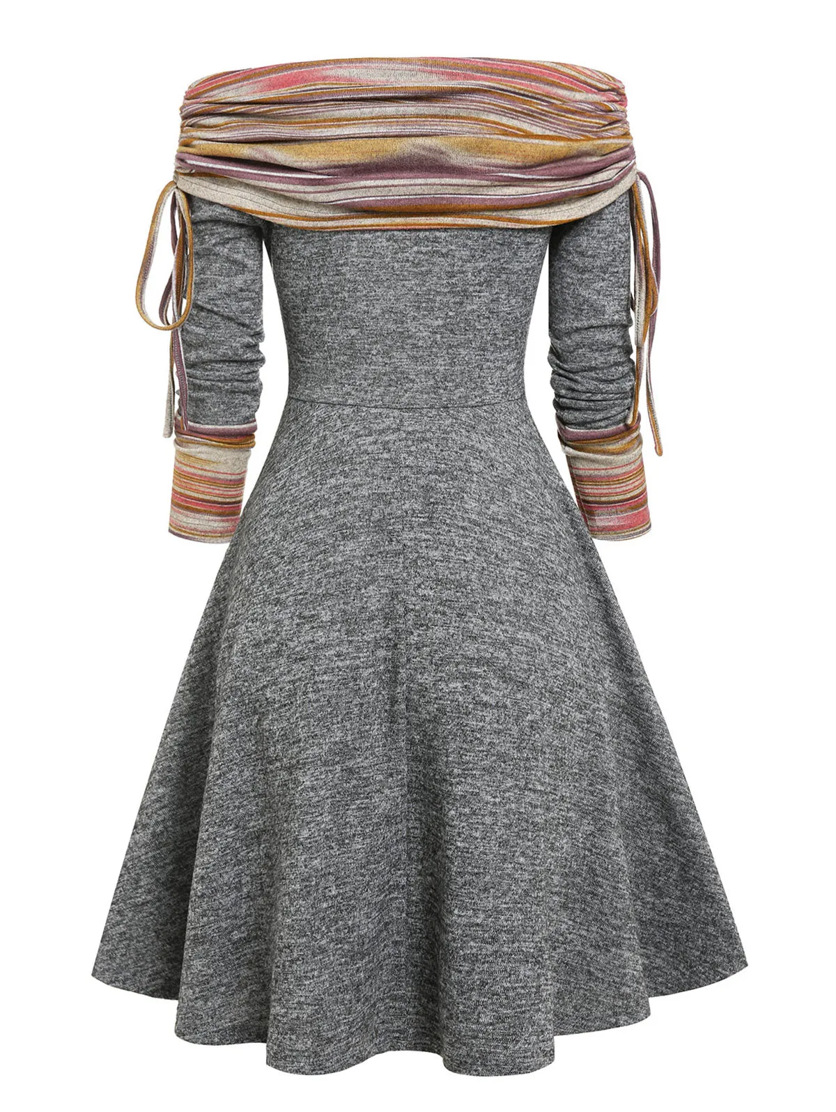 DressBetty - Convertible Striped Foldover Elegant Off-Shoulder Knitted Dresses