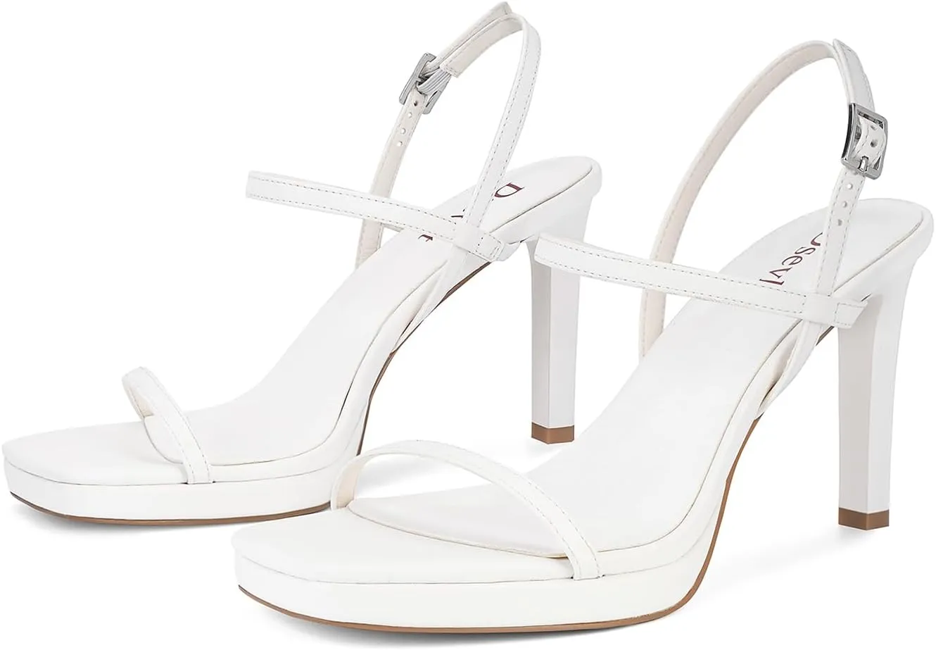 Dsevht Womens Sandals Square Open Toe Chunky High Heels Strappy Ankle Strap Sexy High Heel Sandals for Women