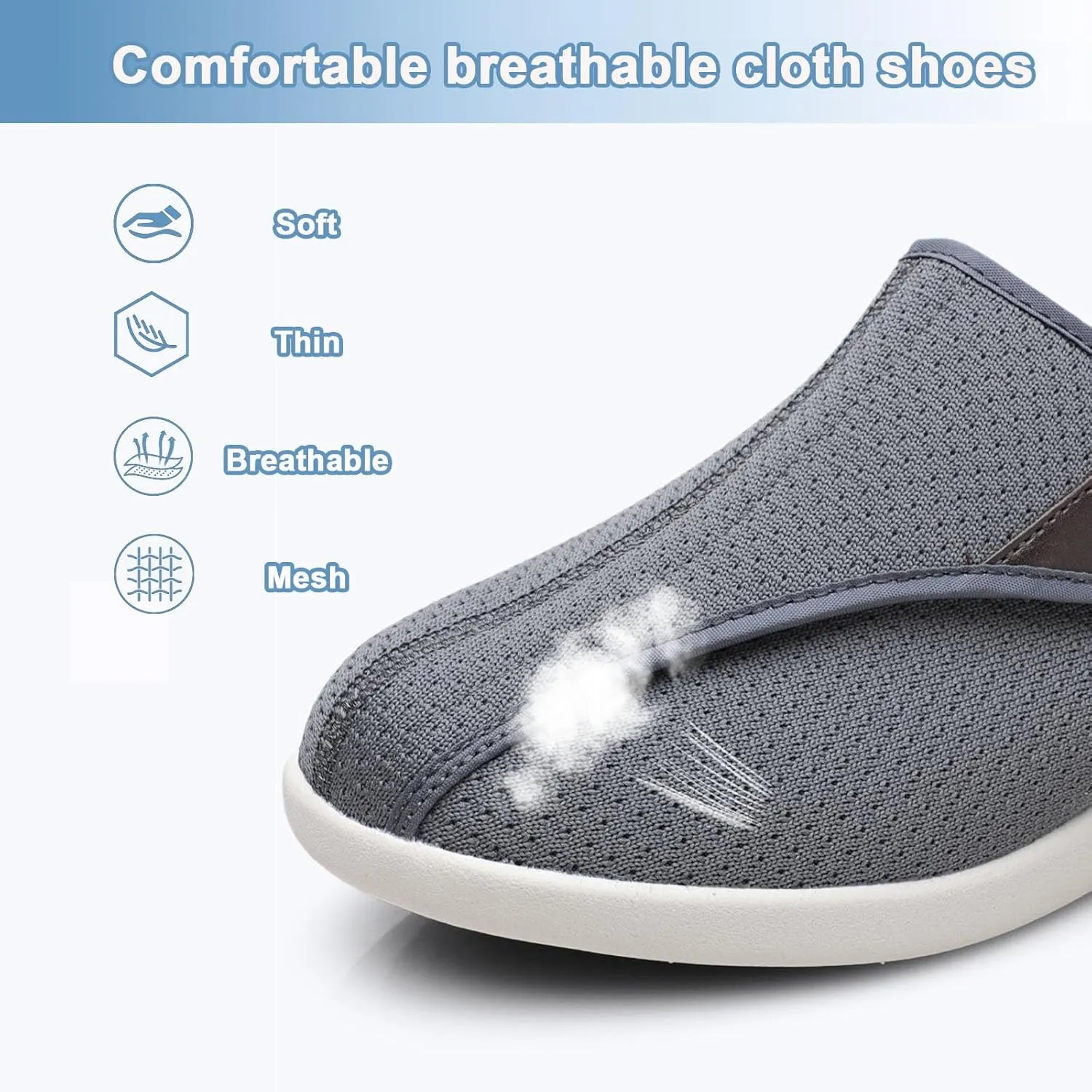 Elderly Sneakers for Swollen Feet Edema, Adjustable Extra Wide Walking Shoes for Men Women, Breathable Non-Slip Slip On Shoes(Men 6.5/Women 7,Off-White)