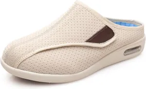 Elderly Sneakers for Swollen Feet Edema, Adjustable Extra Wide Walking Shoes for Men Women, Breathable Non-Slip Slip On Shoes(Men 6.5/Women 7,Off-White)