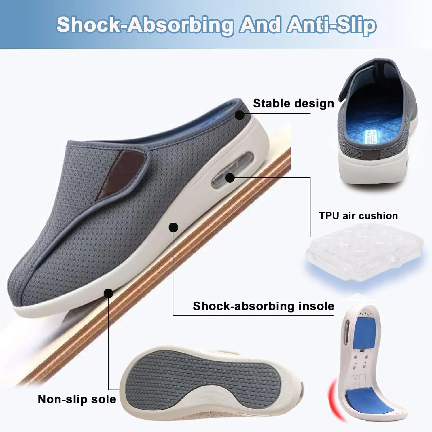 Elderly Sneakers for Swollen Feet Edema, Adjustable Extra Wide Walking Shoes for Men Women, Breathable Non-Slip Slip On Shoes(Men 6.5/Women 7,Off-White)