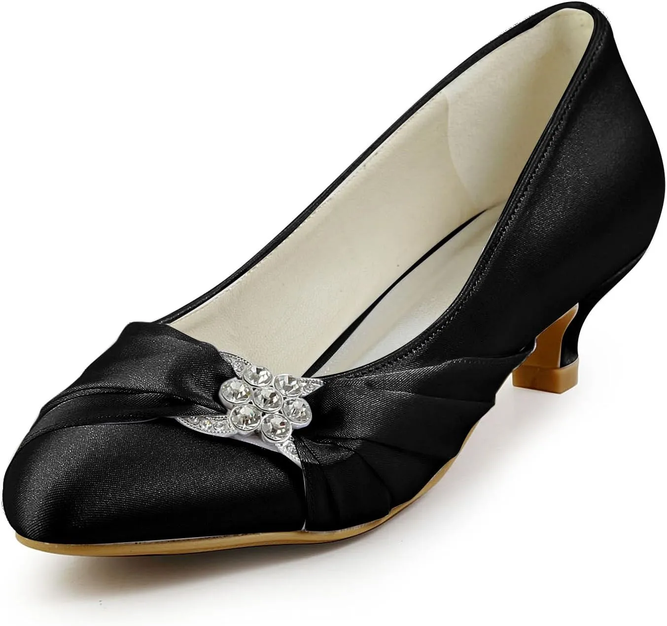 ELEGANTPARK Closed Toe Shoes for Women Low Heel Comfortable Wedding Shoes for Bride Satin Rhinestones Bridal Evening Prom Dress Pumps