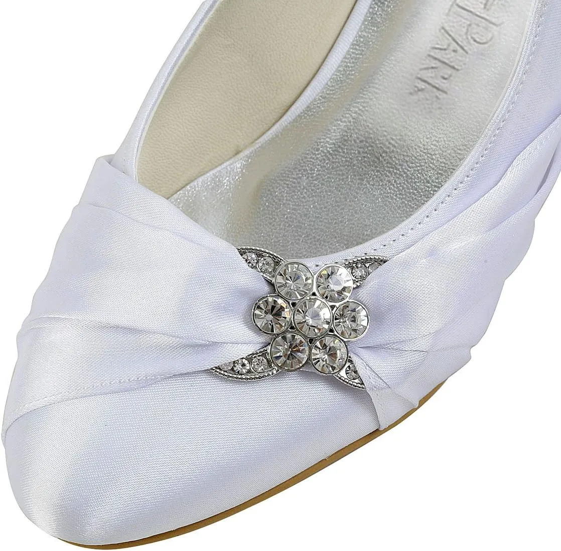 ELEGANTPARK Closed Toe Shoes for Women Low Heel Comfortable Wedding Shoes for Bride Satin Rhinestones Bridal Evening Prom Dress Pumps
