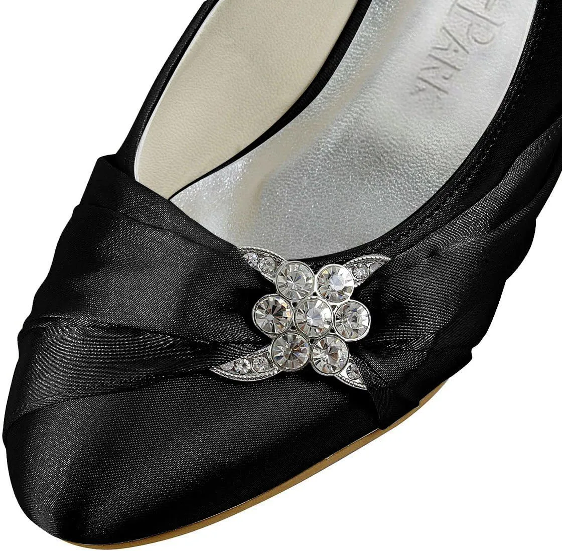 ELEGANTPARK Closed Toe Shoes for Women Low Heel Comfortable Wedding Shoes for Bride Satin Rhinestones Bridal Evening Prom Dress Pumps