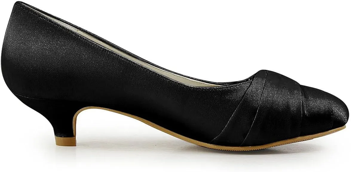 ELEGANTPARK Closed Toe Shoes for Women Low Heel Comfortable Wedding Shoes for Bride Satin Rhinestones Bridal Evening Prom Dress Pumps