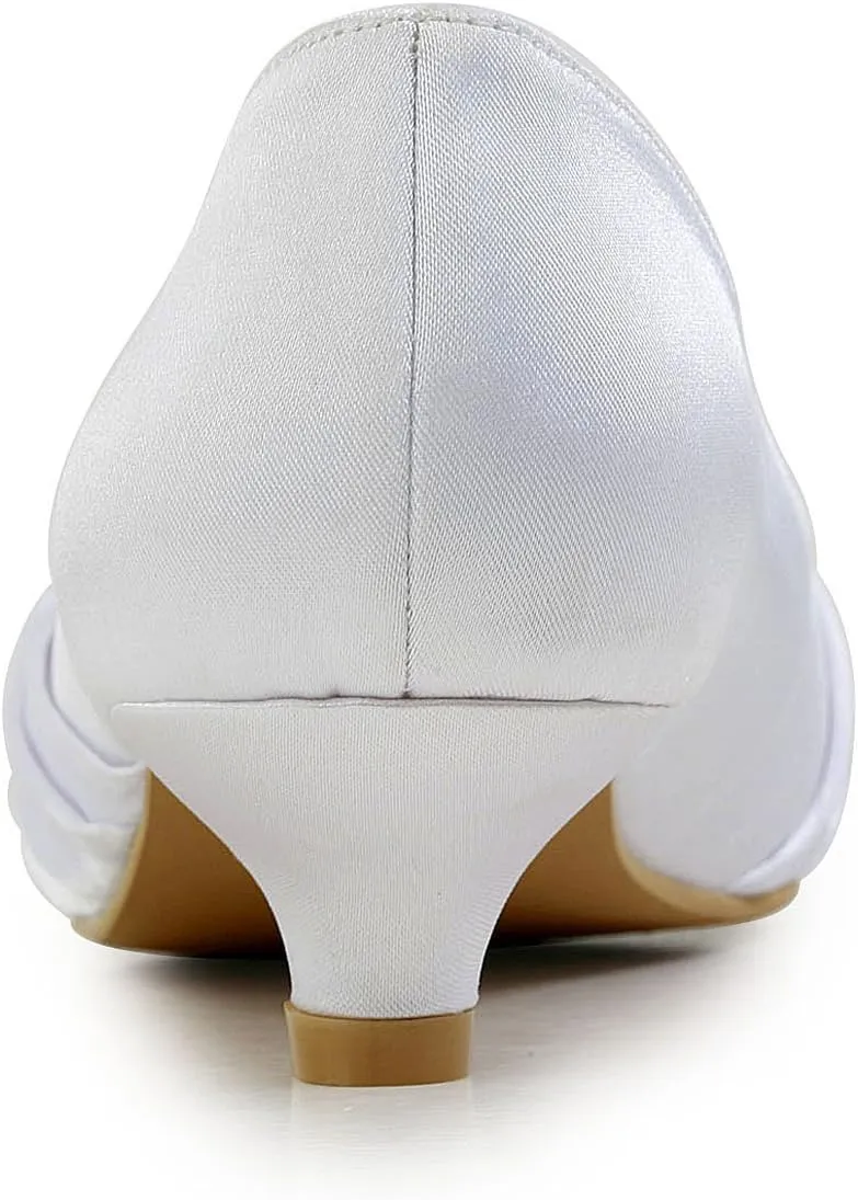 ELEGANTPARK Closed Toe Shoes for Women Low Heel Comfortable Wedding Shoes for Bride Satin Rhinestones Bridal Evening Prom Dress Pumps