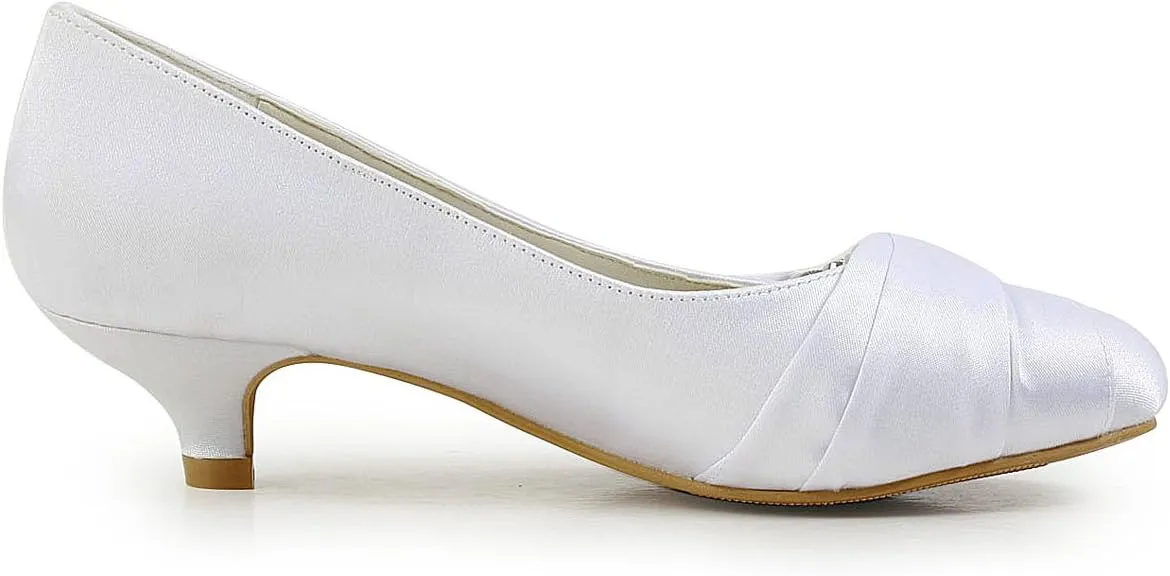 ELEGANTPARK Closed Toe Shoes for Women Low Heel Comfortable Wedding Shoes for Bride Satin Rhinestones Bridal Evening Prom Dress Pumps