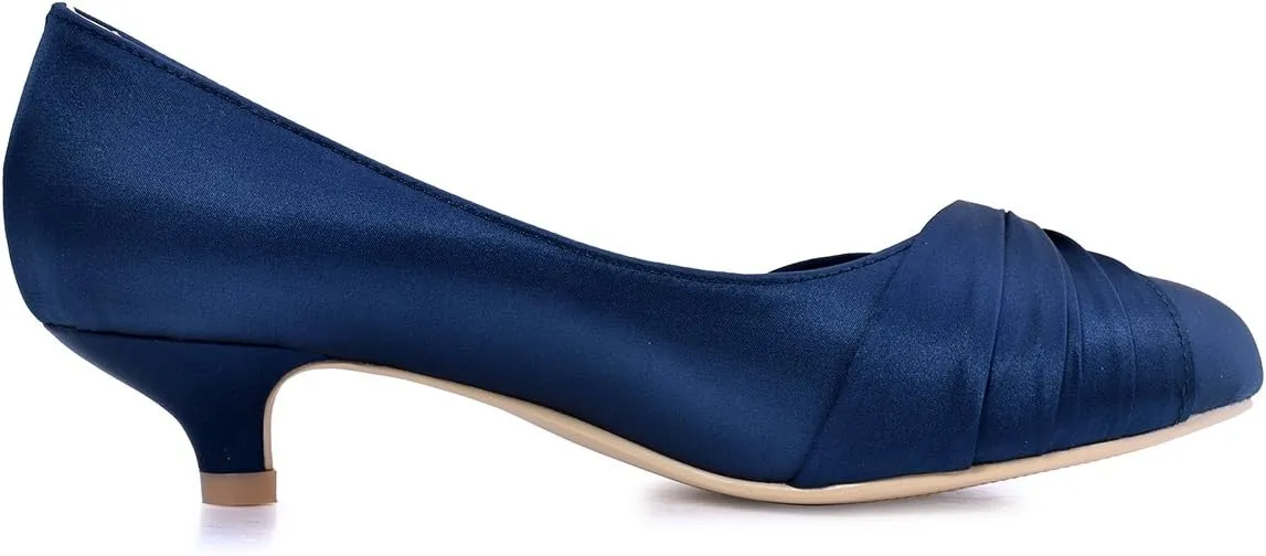 ELEGANTPARK Closed Toe Shoes for Women Low Heel Comfortable Wedding Shoes for Bride Satin Rhinestones Bridal Evening Prom Dress Pumps