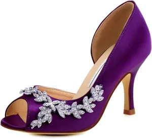 ELEGANTPARK Wedding Heels for Women Peep Toe Wedding Shoes for Bride High Heel Pumps Rhinestones Bridal Shoes Satin Evening Party Prom Dress Pumps