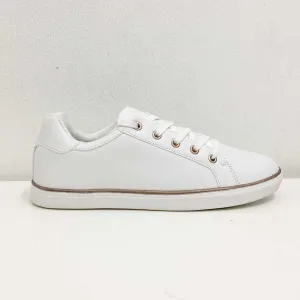 Evans White Faux Leather Lace Up Trainers UK 4E