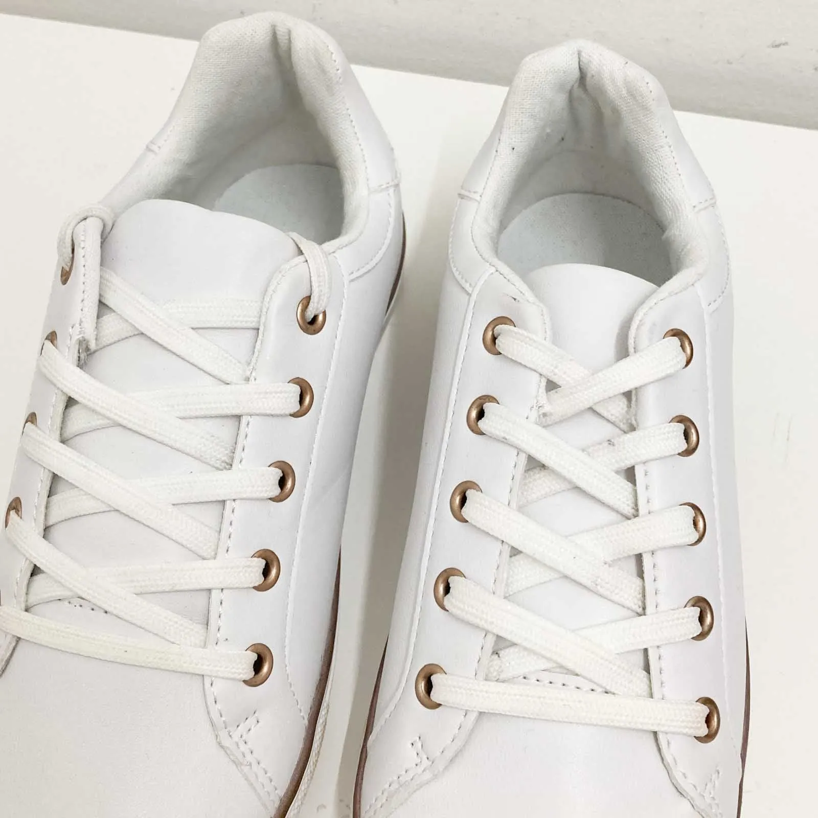 Evans White Faux Leather Lace Up Trainers UK 4E