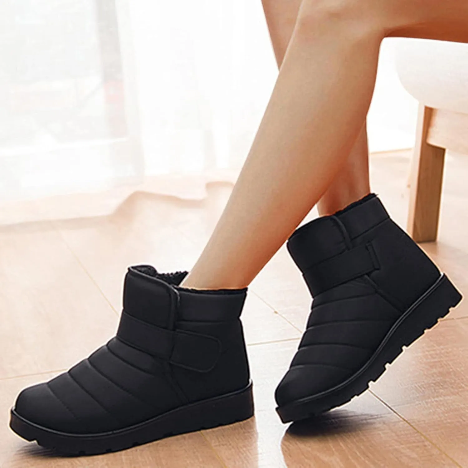 Fall Boots Womens Lug Sole Platform Anti Slip Shoes Winter Waterproof Boots Snow Slip On Ankle Fur Lined Booties