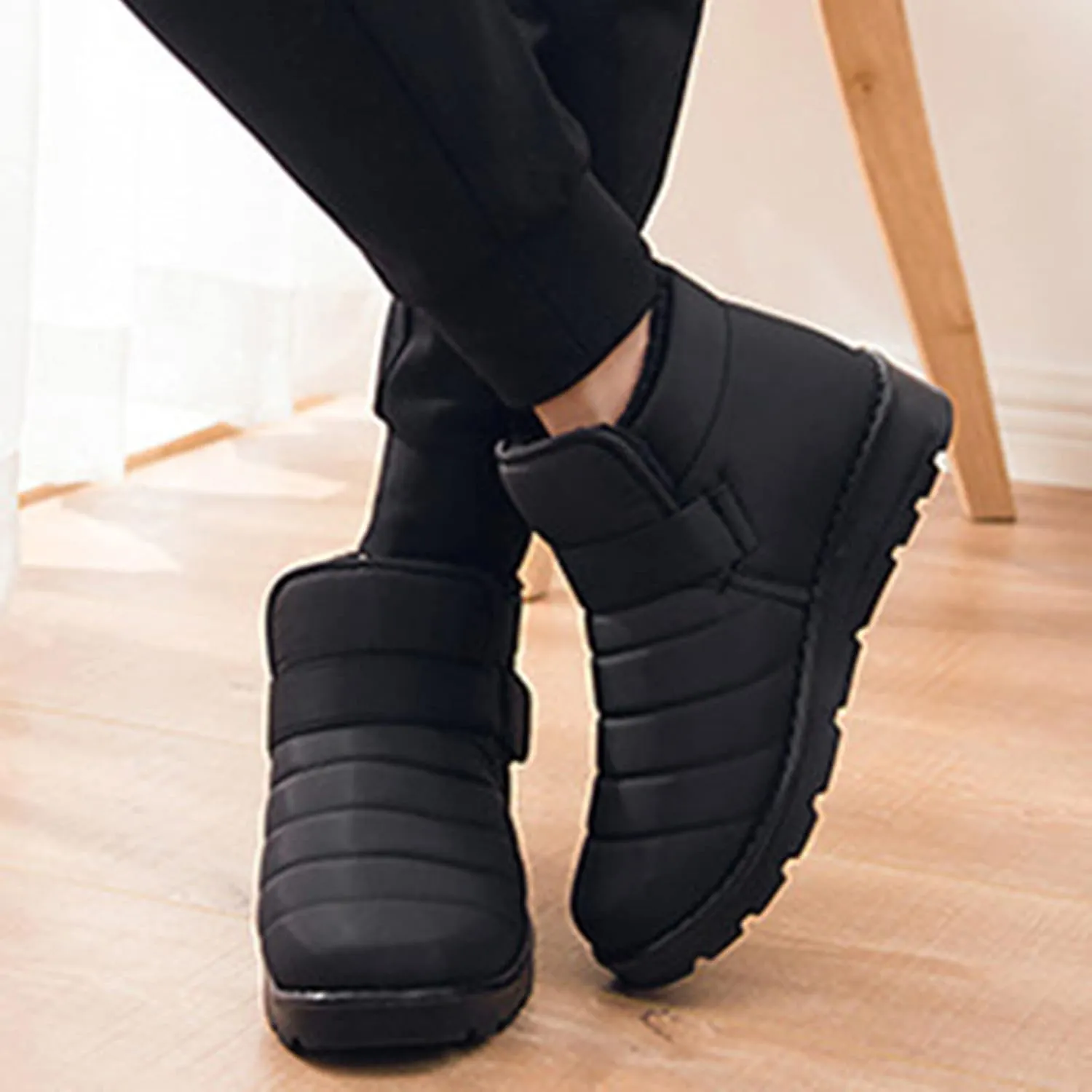Fall Boots Womens Lug Sole Platform Anti Slip Shoes Winter Waterproof Boots Snow Slip On Ankle Fur Lined Booties