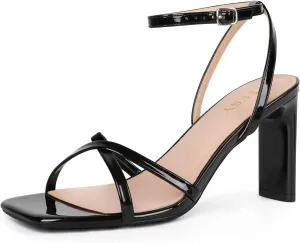FIFSY Women's Sandals Ankle Strap High Heel Sexy Strappy Sandals Open Toe Heels 3 in Inch Square Toe Heeled Pumps Sandals for Women