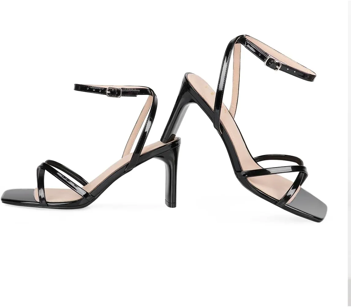FIFSY Women's Sandals Ankle Strap High Heel Sexy Strappy Sandals Open Toe Heels 3 in Inch Square Toe Heeled Pumps Sandals for Women