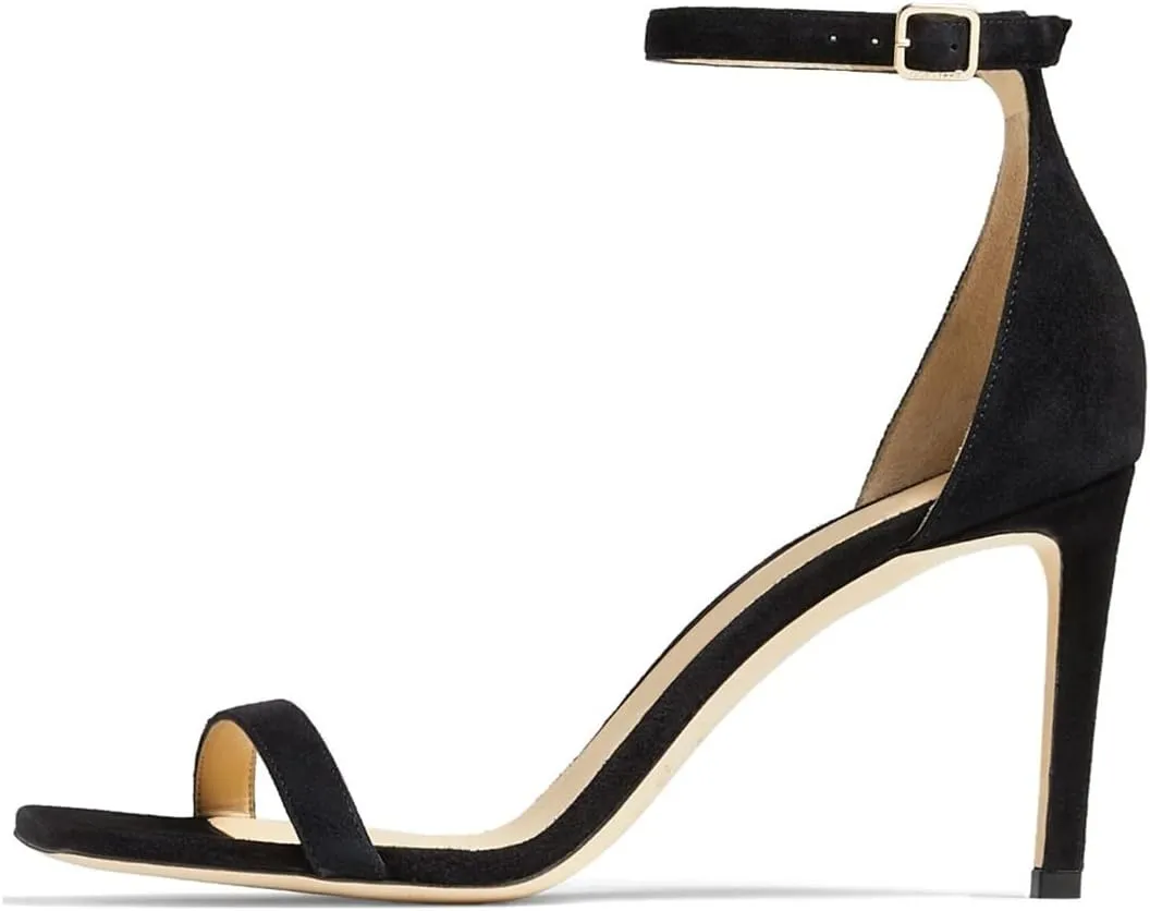 FOWT Women Glitter Ankle Strap Heeled Sandals Classic Square Open Toe Stiletto High Heels Buckle Party Wedding Bridal Summer Dress Shoes Size 4-15 US